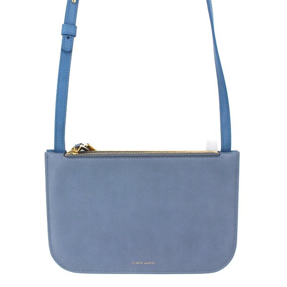 Mansur Gavriel Rain Blue Zipper Calfskin Leather Double Pouch Crossbody Bag